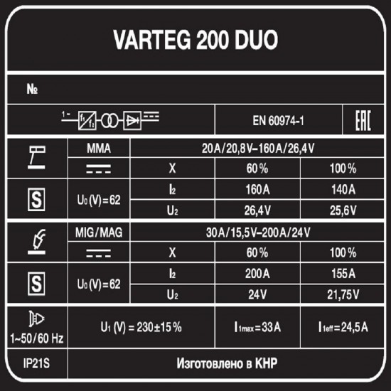 купить Сварочный полуавтомат Varteg 200 DUO