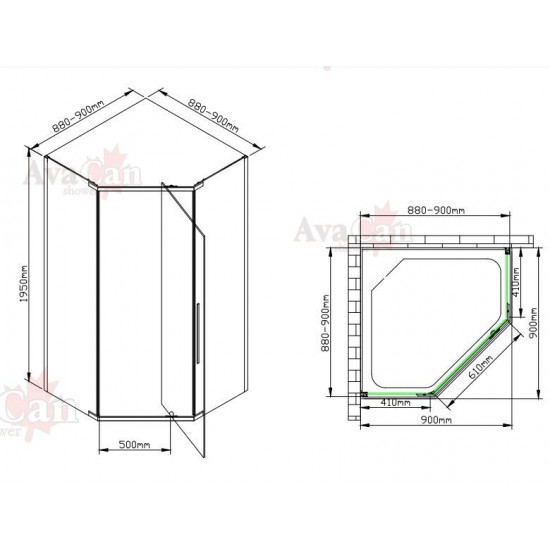 Душевой уголок AvaCan PB 90 MT 90x90 см чёрный