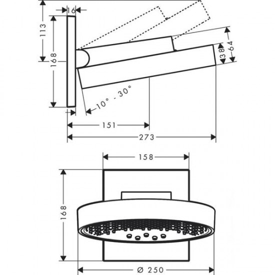 Верхний душ Hansgrohe Rainfinity 250 3jet с настенным разъемом 26232700