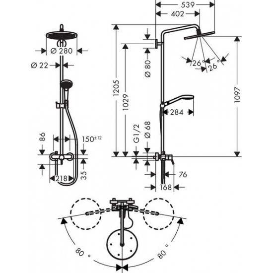 Душевая стойка Hansgrohe Croma Select 280 1jet showerpipe 26791000