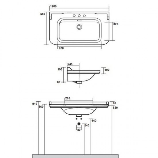 Раковина Kerasan Waldorf 4144K1bi/cr*3 Белая 120 см