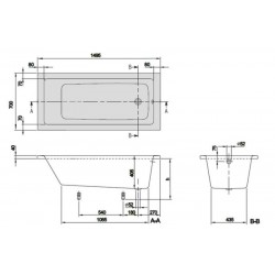 Акриловая ванна Villeroy Boch Targa Plus Solo 150х70 UBA150NES2V01+U99740000 см ножки в комплетке