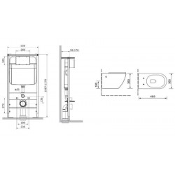 Комплект SantiLine SL-5018MB+SL-03 безободковый чёрный матовый унитаз с сиденьем микролифт и инсталляция с клавишей смыва чёрный матовый