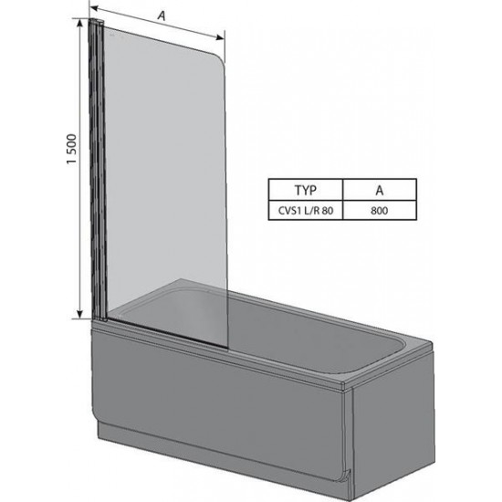 Шторка на ванну Ravak Chrome CVS1-80 L 7QL40100Z1 Transparent профиль белый левый