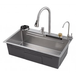 Многофункциональная кухонная мойка Savol S-SC003L с водопадом 75см сатин