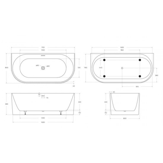 Акриловая ванна BELBAGNO BB713-1700-800