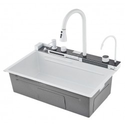 Многофункциональная кухонная мойка Savol S-SC001W с водопадом 75см белый