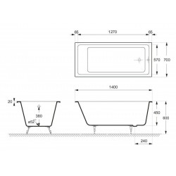 Ванна чугунная Vinsent Veron Square VSQ1407045 140x70см без отверстий для ручек