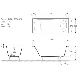 Ванна чугунная Vinsent Veron Concept VCO1407042 140x70см без отверстий для ручек