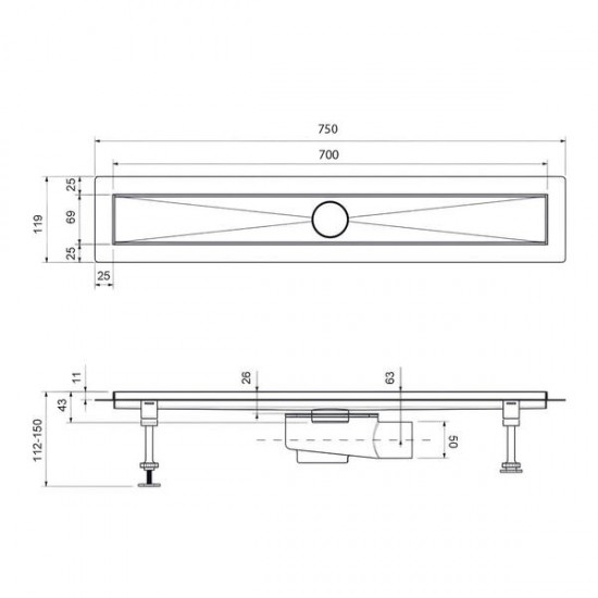 Душевой лоток Timo Drain System DS230207/01 70см с двусторонней панелью plate под плитку сатин