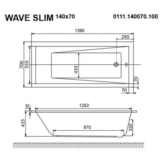 Акриловая ванна Whitecross Wave Slim 0111.140070.100 140x70см белый глянец