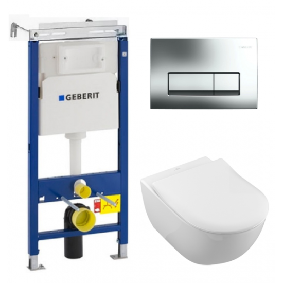 Инсталляция Geberit с безободковым унитазом Villeroy&Boch Subway 2.0 5614R201, сиденье микролифт, комплект 357238 Артикул 458.125.21.1/5614R201