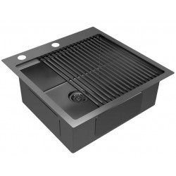 Комплект Paulmark: мойка Kroner-Pro 51 и ролл-мат Pro PM705151-GM+R405-GM воронёная сталь