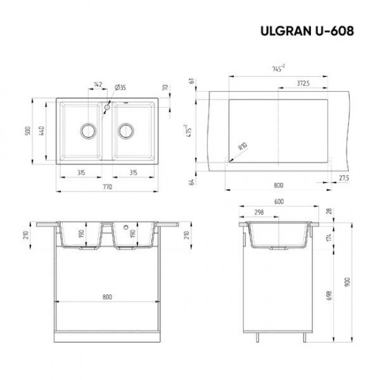 Кухонная мойка Ulgran Classic U-608-331 белый