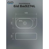 Подвесная раковина Gid Bm9274L 40см чаша слева чёрный матовый
