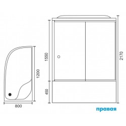 Душевая кабина Royal Bath BK правая стекло прозрачное 120x80см RB8120BK1-T-R