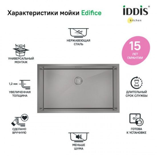 Кухонная мойка IDDIS Edifice EDI74G0i77 74см графит