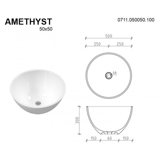 Раковина Whitecross Amethyst 0711.050050.100 50см белый глянец