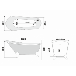 Ванна акриловая Delice Vintage DLR440105Gr 162х69 серая матовая