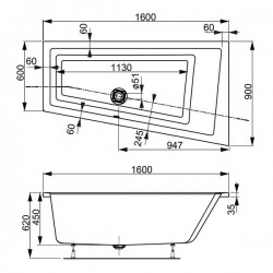Акриловая ванна VagnerPlast Cavallo Offset VPBA169CAV3LX-04 левая 160x90см белый