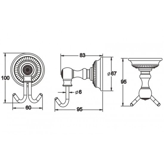 Крючок для ванной комнаты двойной Rose RG1421Q бронза